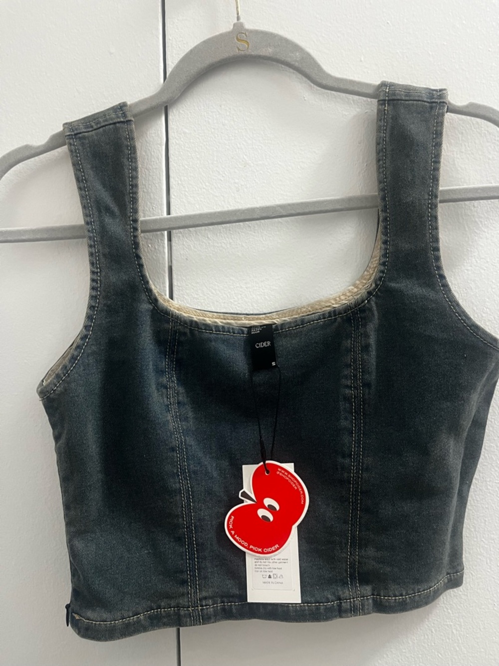 Cider Faded Blue Denim Crop Tank
